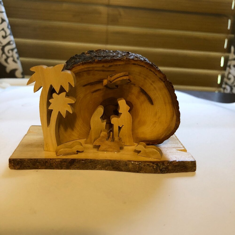 Earthwood handcarved Arched Grotto Nativity scene